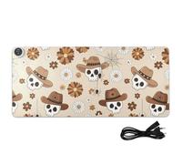 Skull Flowers Web Beige Print Heated Desk Mat Large Heated Desk Blotter Pads Mats with 3 Heating Levels PU Leather Desktop Table Protector for Work Decor, 35.4x15.7in