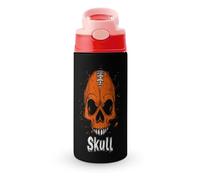 Skull Football Soccer Cute Water Bottle with Straw Lid Stainless Steel Drink Tumbler Insulated Flip Top Cups 350ml