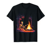 Skull Forest Campfire Marshmallow Motif Illustration Skull T-Shirt