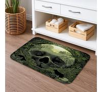 Skull Forest Quick Dry Bath Mat, Dark Green Skull Pattern Absorbent Non Slip Shower Mat, Halloween Flannel Washable Bath Rugs for Bathroom Decor 20x32 Inch