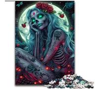 Skull Girl Under The Moon 1000 Pieces Jigsaw Puzzle For Adults Teens, Challenging Game And Family Play with Matching Poster And Trivia Sheet (size 26x38cm)