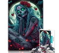 Skull Girl Under The Moon 2000 Piece Jigsaw Puzzles,Challenging To Complete But Fun And Humorous with Matching Poster And Trivia Sheet 70x100cm