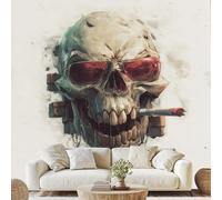 Skull Glasses Cigarette 3D Wallpaper Street Art Skull Wall Stickers 200x140 cm Vintage Graffiti Canvas Wallpaper for Bedroom Living Room Stickers Post Murals Peel and Stick Photo Wall Art zw22x