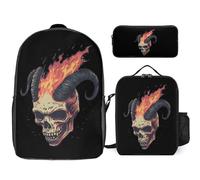 Skull Goat 3 Pieces Set Laptop Backpack Casual Daypack with Lunch Box Pencil Case for Travel