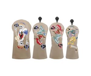 Skull Golf Club Headcover - Embroidery Needles Set, 4 Piece Elastic Knit Fabric Case, Foam Padded Inside, Cross-Stitched Bones Graphic Durable Sbiadimen