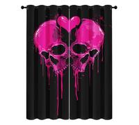 Skull Gothic Blackout Curtains Skeleton Heart Pop Art Eyelet Thermal Insulated Window Drapes for Bedroom Living Room, Width 66" x Drop 54" 2 Panels