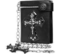 Skull Gothic Chain Wallet Leather - Punk Bifold Halloween Goth Accessories | Unisex, Black, Black, 4.72 inches x 4.13 inches, Reaper's Clutch