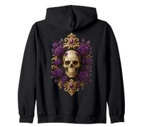 Skull gothic stylized with purple roses original rock dark Zip Hoodie