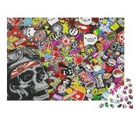 Skull Graffiti Puzzle for Adults 1000Pc Recyclable Street Art Senior Puzzles Impossible Hard Difficult Challenging Relieve Senile Dementia Activity 38x26cm/1000pcs