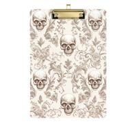 Skull Gray White Halloween Acrylic clipboard Doctor Standard Letter A4 Size Hard Board for Softball Coaches clipboard Teacher Gold 12x9in Tabla para escribir