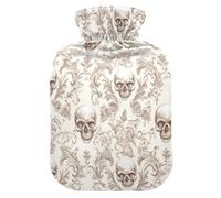 Skull Gray White Halloween hot-Water Bottle with Soft Cover, 2L hot compresses for The Body for Arthritis,Arthritis,bolsas para agua Caliente