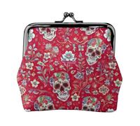 Skull & Green Leaves Print Women'S Kiss Lock Coin Pouch, Mini Wallet For Cards And Lipstick, Soft Compact Purse