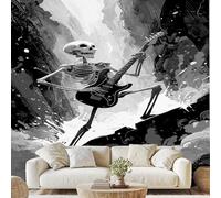 Skull Guitar Rock Music Wall Paper Ink Splash Skeleton Self-Adhesive Wallpaper 250x175 cm Black and White Non-Woven Wall Stickers for Living Room Bedroom Mural Decoration Removable Poster gu5l