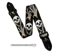 Skull Guitar Strap, Electric Acoustic Guitar Strap with Leather Ends, Adjustable Guitar Shoulder Belt for Bass Acoustic Electric Guitar, Vintage 60's Retro Bass Strap for Adult Kids Guitarists