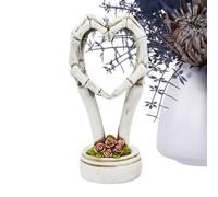 Skull Hand Heart Sculpture, Halloween Hand Statue Heart Shaped Abstract Skeleton Figurine, Versatile Home Decor Ornament for Living Room Bedroom Kitchen Office Display Accent 3.35x4.13x8.27 inches