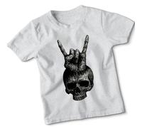 Skull Hand Rock Music Boys T-Shirt Kids Cool Graphic Rock N Roll Tee