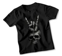 Skull Hand Rock Music Boys T-Shirt Kids Cool Graphic Rock N Roll Tee