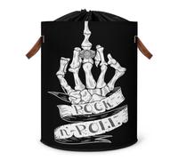 Skull Hand Rock N Roll Large Laundry Hamper Clothes Hamper Storage Basket Skeleton Skull Folding Bin Laundry Basket Washing Fabric Storage Hamper Bin Organizer with Drawstring Lid