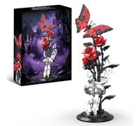 Skull Hand Rose Butterfly Building Set, Skeleton Hand Flower Bricks Toy