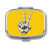 Skull Hand The Peace Sign Pill Box 2 Compartment Portable Medicine Pill Case Travel Pill Organizer for Pocket Purse