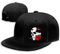 Skull Hats Rose Hat Snapback Hats for Men Skeleton Flower Men's Horror Baseball Caps Flat Bill Brim Snap Backpack Hat Black Adjustable Fitted Hats Cool Rock N Roll, Skull Horror, 1