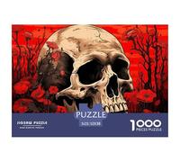 Skull Head 1000 Piece Jigsaw Puzzle Paper Puzzle Game Red Floral Background Jigsaw Puzzle for Adults Home Decor Stress Relief Gift 52x38cm/1000pcs