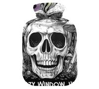 Skull Head Black Evil hot Water Bottle with Soft Cover, 2L Water Bags for Tummy Warmer, Sore Muscle, Bolsa Caliente para Dolores musculares