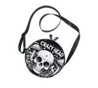 Skull Head Black Evil Round Cross Body Purse for Womens Trendy with Adjustable Strap Shoulder Bag Have a meal Canvas Messenger Purse