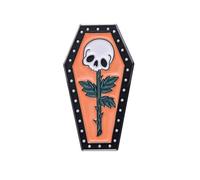 Skull Head Coffin Brooch Lapel Pin Halloween Horror Skeleton Enameled Pins Shawl Dress Suit Jacket Jean Backpack Badges Bags Brooches Punk Jewelry Gifts for Women Daughter BFF