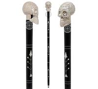 Skull Head Design Cane Wooden Walking Stick Vintage Gift for Men & Women, Silver Skull Handel Walking Stick Hardwood Shaft Cane, Solid Brass Handle Walking Cane, Skull Knob Carved Cane