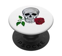 Skull Head Design with Red Rose Flower in Mouth Gothic Art PopSockets Adhesive PopGrip