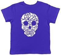 Skull Head Gothic Childrens Kids Short Sleeve T-Shirt Blue, Halloween Day of The Dead Pirate's Day Gift Outfit Costume Tee Top for Boys Girls