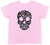 Skull Head Gothic Childrens Kids Short Sleeve T-Shirt Light Pink, Halloween Day of The Dead Pirate's Day Gift Outfit Costume Tee Top for Boys Girls