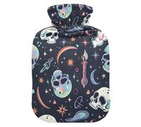 Skull Head Magic Moon Hot Water Bottle with Velvet Cover Hot Water Bag for Pain Relief 2L, Neck Cramps Shoulders Pain Relief, Hot Cold Pack