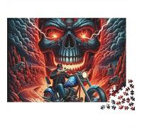 Skull Head Motorcycle Rider 1000 Piece Jigsaw Puzzle Jigsaw Puzzle for Adults Night Scene Relaxing 52x38cm/1000pcs