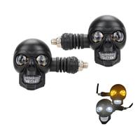 Skull Head Motorcycles LED Turn Signal,10mm Screw Universal Fit Turn Signals with Red/Blue/White Lights, Blinkers Indicator Light, for Motorcycle Lover (B)