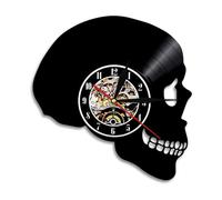 Skull Head Silhouette Wall Clock Skeleton Head Vinyl Record Wall Clock Halloween Horror Death Bone Home Decor Skull Wall Art Without LED