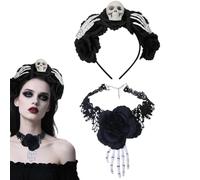 Skull Headband Horror Vintage Black Halloween Flower Skull Headband