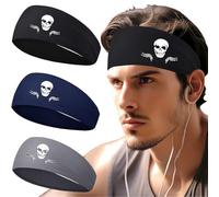 Skull Headbands for Men 3 Pack Sports Sweat Bands Headbands Men Skull Skeleton Workout Sweatbands for Mens Women Cooling Head Band Men's Running Hairband for Yoga Gym Basketball Cycling Athletic Gifts