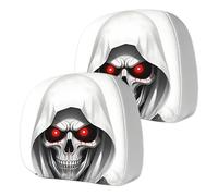 Skull Headrest Covers, 2 Pieces Spooky Auto Head Rest Pillow Protector, Elastic Vehicle Seat Sleeve, Gothic Interior Decoration, Universal Fit Car Accessory, Stylish Seating Guard
