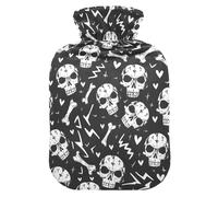 Skull Heart Bones Pattern Hot Water Bottle with Velvet Cover Hot Water Bag for Pain Relief 1L, Neck Cramps Shoulders Pain Relief, Hot Cold Pack