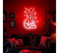 Skull Heart Fire Neon Sign - Gothic LED Wall Light with Burning Heart Design, Horror Style Neon for Halloween, Bedroom, or Alternative Room Decor