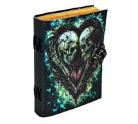 Skull Heart Gothic Leather Journal with Lock, Handmade Deckle Edge Paper Journal, 8 x 6 Inch Vintage Writing Notebook, Antique Lock Diary, Horror Art Sketchbook, Gift for Men & Women