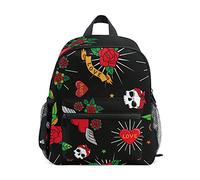 Skull Heart Love Rose Black Toddler Backpack Bookbag Mini Shoulder Bag for 1-6 Years Travel Boys Girls Kids with Chest Strap Clip Whistle