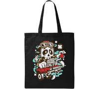 Skull Hot Rod Car Racer Drag Supercharger Art Natural Ecological Cotton Tote Bag Black