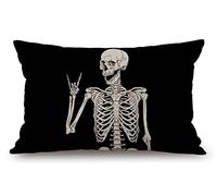 Skull Human Skeleton Lumbar Throw Pillow Cover 12x20 Inch Decorative Bedroom Living Room Human Skeleton Posing Rectanglar Cushion Case for Bed Sofa Couch