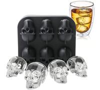 Skull Ice Cube Mold, 6-Cavity Skeleton Head Silicone Ice Mold with Lid and Funnel, Easy Release Large Ice Cube Form for Chilled Cocktails Whiskey Bourbon & Homemade Juice