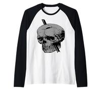 Skull Illustration with Tamping Iron Vector Grey Raglan Baseball Tee