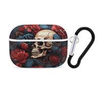 Skull Image Poster Airpod Pro Case Cover Wireless Earbuds Case Protective Cover with Keychain Compatible with AirPods 1st & 2nd Generation Full Protective, Front LED Visible White
