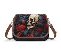 Skull Image Poster Crossbody Bag for Women Leather Crossover Shoulder Handle Bag with Adjustable Strap Hobo Handbag Large Capacity Purse Work Handbag for Daily Outdoor